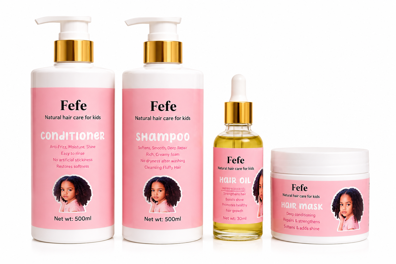 Fefe Kids Natural Hair Care Complete Set | Shampoo, Conditioner, Hair Oil & Hair Mask for Curly Hair ✨