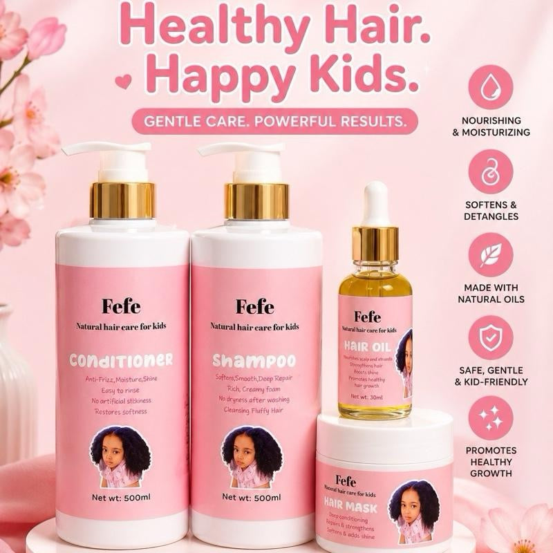 Fefe Kids Natural Hair Care Complete Set | Shampoo, Conditioner, Hair Oil & Hair Mask for Curly Hair ✨