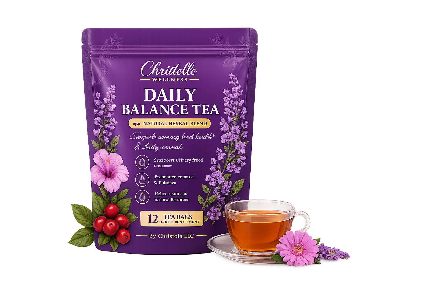 Christelle Wellness Daily Balance Tea – Natural Herbal Blend for Women’s Wellness (12 Tea Bags)
